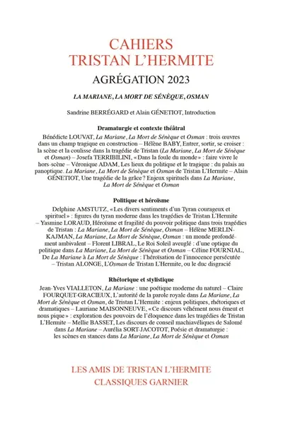 Cahiers Tristan L'Hermite, hors-série. Agrégation 2023 : La Mariane, La mort de Sénèque, Osman
