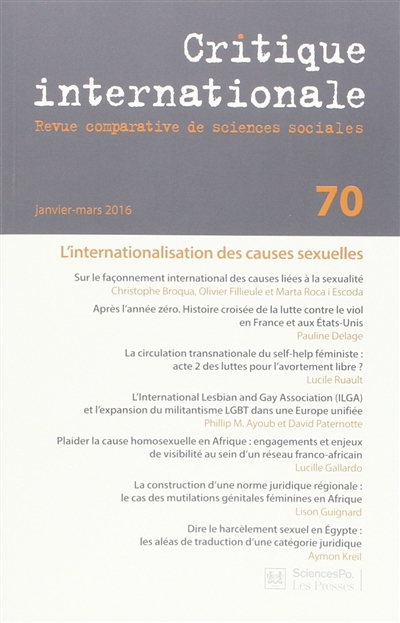 Critique internationale, n° 70. L'internationalisation des causes sexuelles