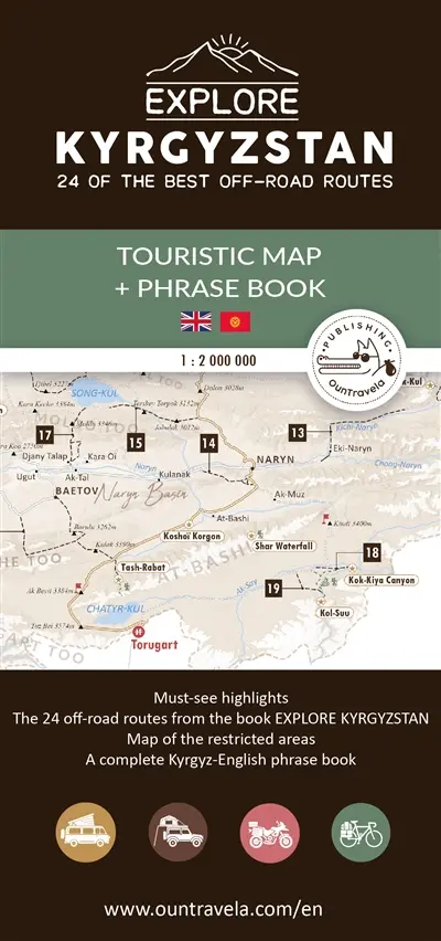 Explore Kyrgyzstan : 24 of the best off-road routes : touristic map + phrase book