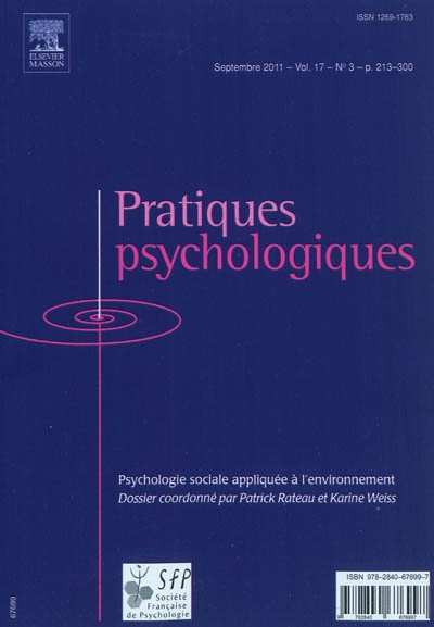 Pratiques psychologiques, n° 3 (2011). Psychologie sociale appliquée à l'environnement