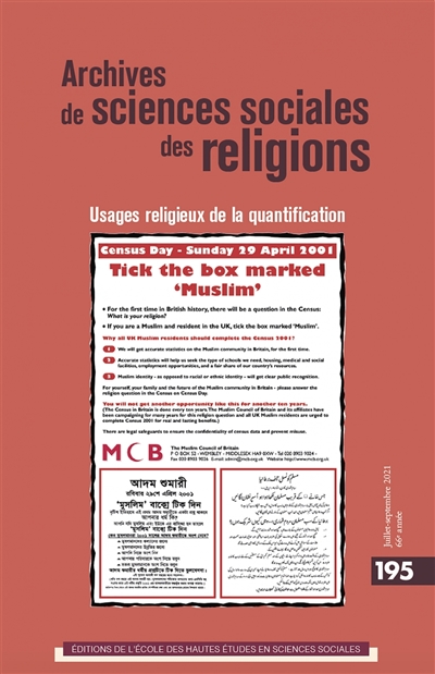 Archives de sciences sociales des religions, n° 195. Usages religieux de la quantification