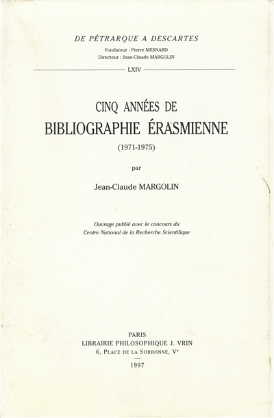 Cinq années de bibliographie érasmienne : 1971-1975