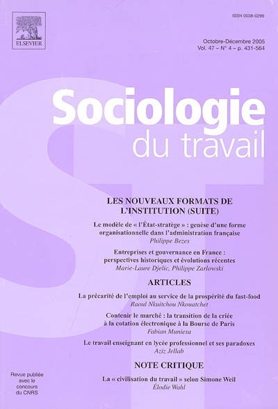Sociologie du travail, n° 4...