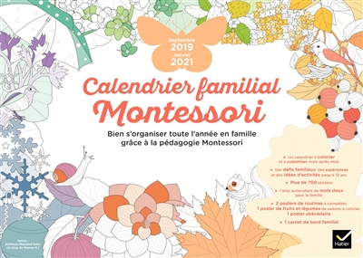 Calendrier familial Montessori : septembre 2019-janvier 2021 : Bien s'organiser toute l'année en famille grâce à la pédagogie Montessori