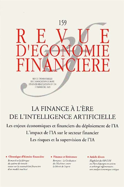 Revue d'économie financière, n° 159. La finance à l'ère de l'intelligence artificielle