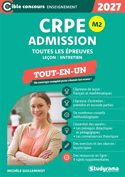 CRPE admission M2, toutes les épreuves : leçon, entretien, tout-en-un : 2027