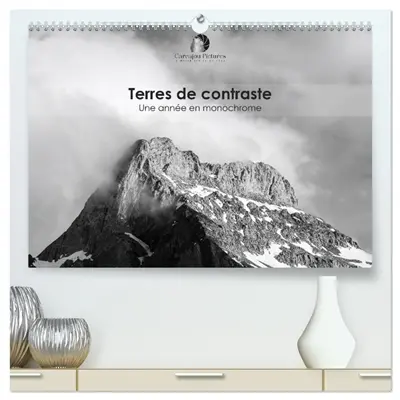 Terres de contraste – Une année en monochrome (Calendrier mural 2026 DIN A2 vertical) calendrier de bureau : Un calendrier artistique et élégant qui révèle, mois après mois, la puissance et la poésie des paysages en noir et blanc.