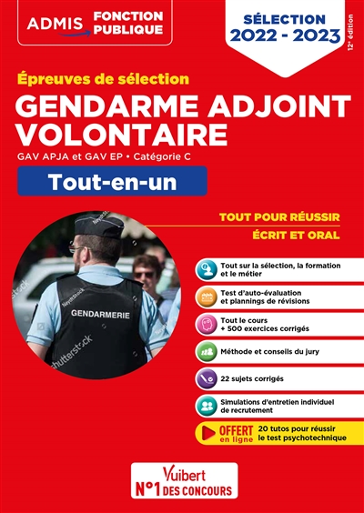 Gendarme adjoint volontaire : épreuves de sélection, GAV APJA et AV EP, catégorie C : tout-en-un, sélection 2022-2023
