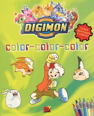 Digimon, digital monsters : color color color, fiches techniques à colorier (couverture verte)