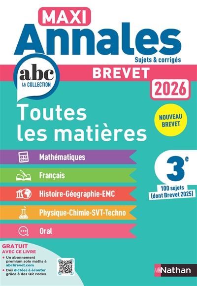 Maxi annales brevet 2026, 3e : toutes les matières