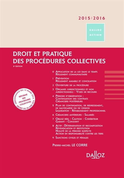 Droit et pratique des procédures collectives 2015-2016