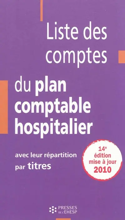 Liste des comptes du plan comptable hospitalier : avec leur répartition par titres