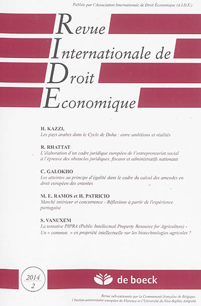 Revue internationale de droit économique, n° 2 (2014)