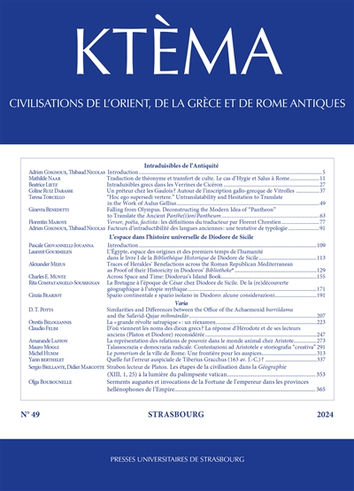 Ktèma : civilisations de l'Orient, de la Grèce et de Rome antiques, n° 49. Intraduisibles de l'Antiquité