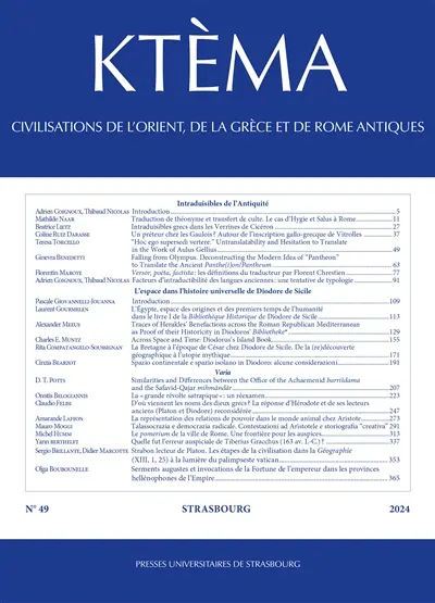 Ktèma : civilisations de l'Orient, de la Grèce et de Rome antiques, n° 49. Intraduisibles de l'Antiquité