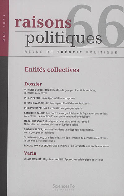 Raisons politiques, n° 66. Entités collectives