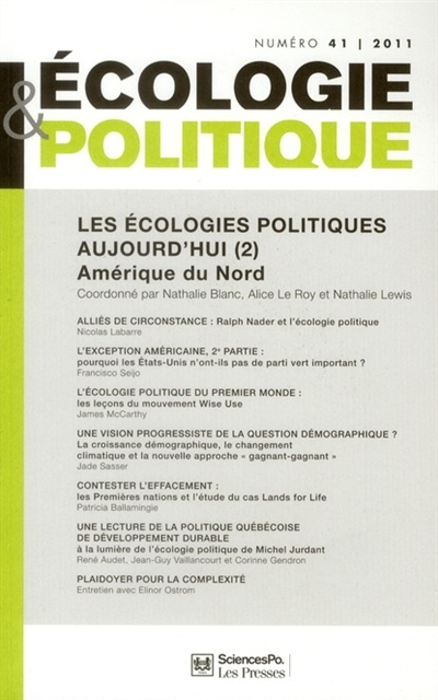 Ecologie et politique, n° 41. Les écologies politiques aujourd'hui (2) : Amérique du Nord
