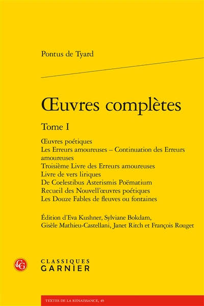 Oeuvres complètes. Vol. 1. Oeuvres poétiques