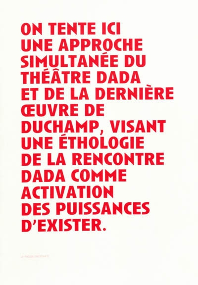 Duchamp, le regardeur et la scène de l'art : un théâtre dada. Manifeste(s) pour un théâtre rastaquouère