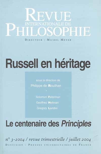 Revue internationale de philosophie, n° 3 (2004). Russell en héritage