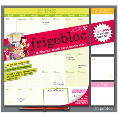 Frigobloc mensuel : de septembre 2020 à décembre 2021 : le calendrier maxi-aimanté pour se simplifier la vie !