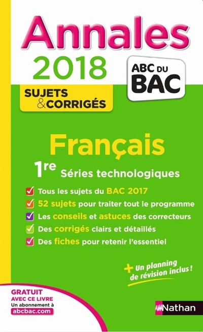 Français 1re séries technologiques : annales 2018