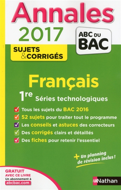 Français, 1re séries technologiques : annales 2017