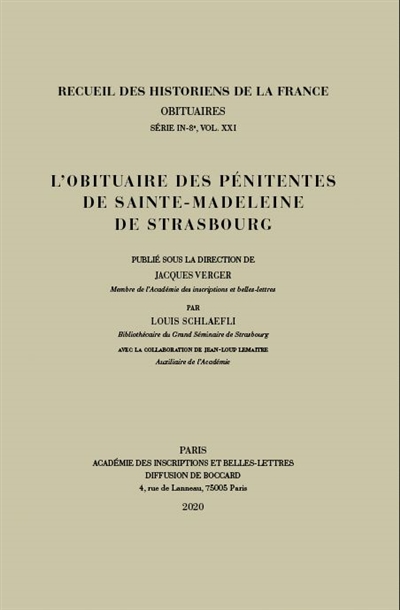 L'obituaire des pénitentes de Sainte-Madeleine de Strasbourg