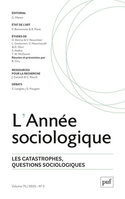 Année sociologique (L'), n° 2 (2025). Les catastrophes, questions sociologiques