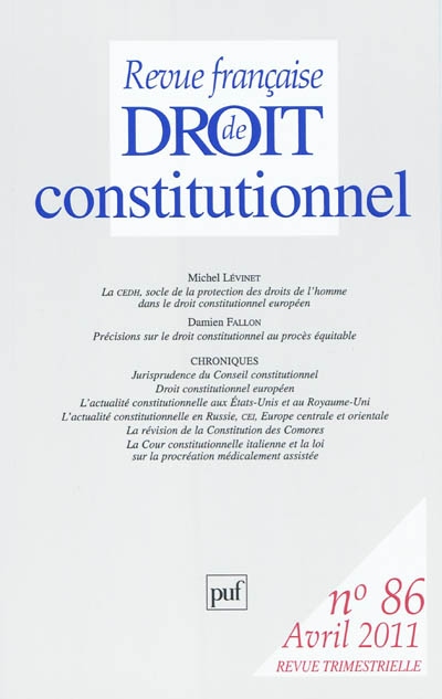 Revue française de droit constitutionnel, n° 86
