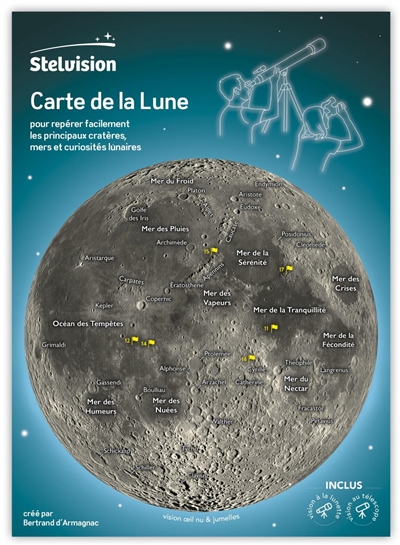 Carte de la Lune : pour repérer facilement les principaux cratères, mers et curiosités lunaires