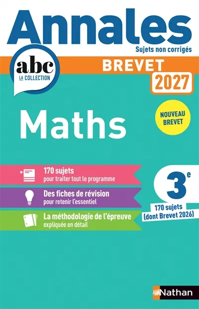 Maths 3e : nouveau brevet 2027 : sujets non corrigés