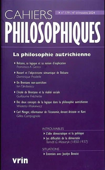 Cahiers philosophiques, n° 179. La philosophie autrichienne