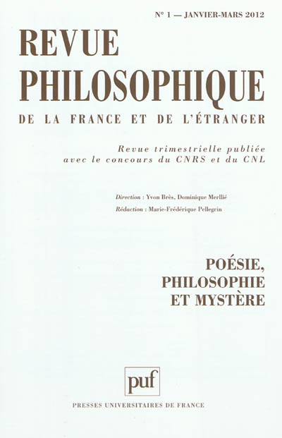 Revue philosophique, n° 1 (2012). Poésie, philosophie et mystère