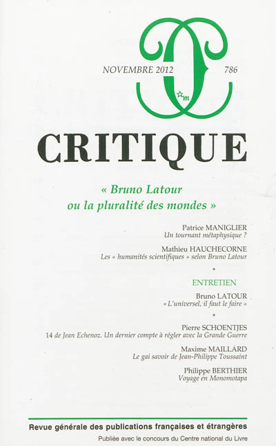 Critique, n° 786. Bruno Latour ou La pluralité des mondes