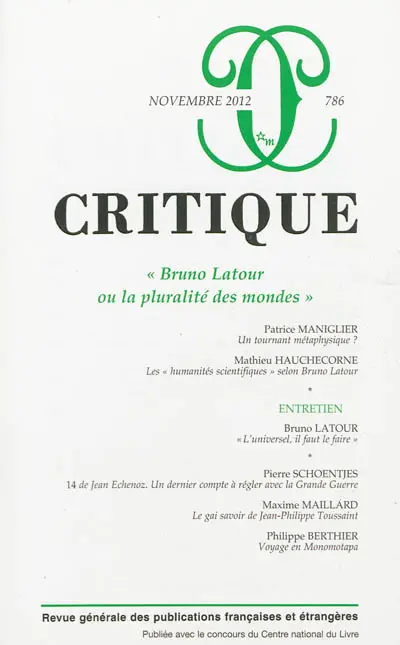 Critique, n° 786. Bruno Latour ou La pluralité des mondes
