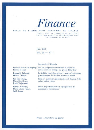Finance, n° 1 (2003)