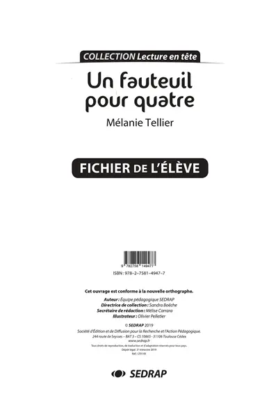 Un fauteuil pour quatre, Mélanie Tellier : fichier de l'élève