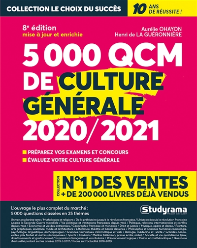 5.000 QCM de culture générale 2020-2021 : préparez vos examens et concours, évaluez votre culture générale
