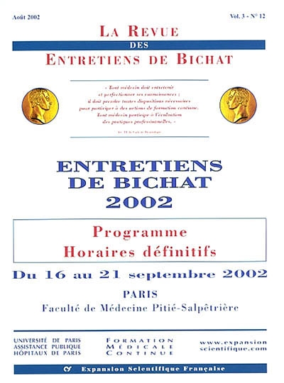 Entretiens de Bichat 2002 : 16- 21 sept. 2002, Paris, Faculté de médecine Pitié-Salpêtrière