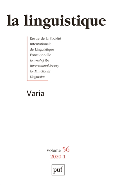 Linguistique (La), n° 1 (2020)