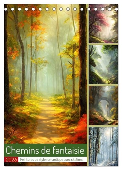 Chemins de fantaisie (Calendrier de bureau 2026 DIN A5 horizontal), CALVENDO calendrier mensuel : Peintures de style romantique avec citations