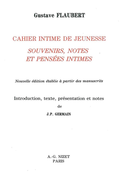 Cahier intime de jeunesse : souvenirs, notes et pensées intimes