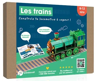 Les trains : Kit Pandacraft 8-12 ans : Construis ta locomotive à vapeur !
