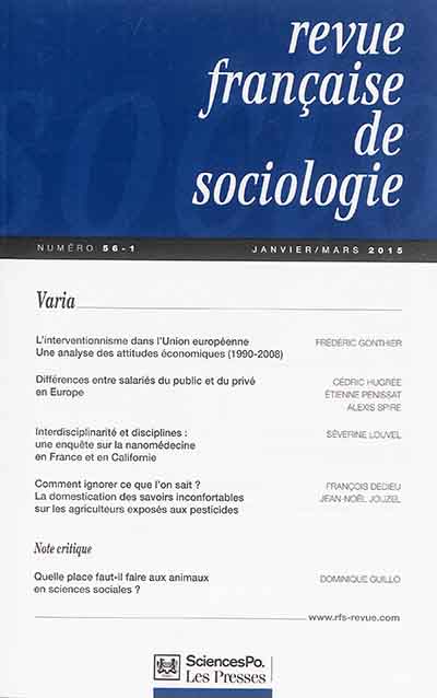 Revue française de sociologie, n° 56-1. Varia