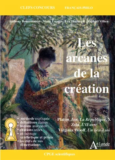 Les arcanes de la création : Platon, Ion, La République, X ; Zola, L'oeuvre ; Virginia Woolf, Un lieu à soi