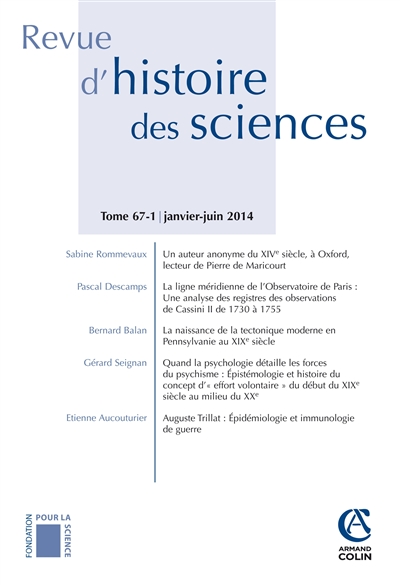 Revue d'histoire des sciences, n° 1 (2014). De la logique philosophique à la logique mathématique