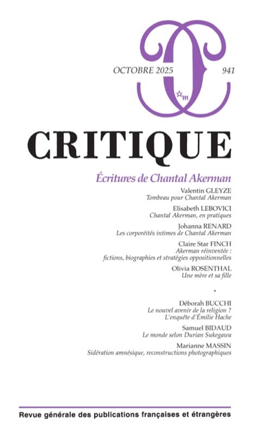 Critique, n° 941. Ecritures de Chantal Akerman