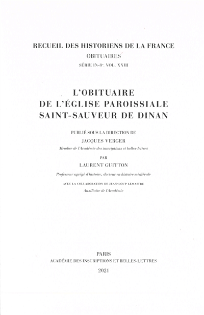 L'obituaire de l'église paroissiale Saint-Sauveur de Dinan