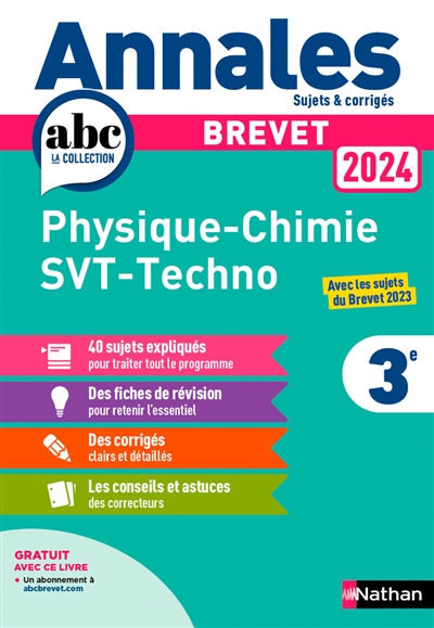 Physique chimie, SVT, techno 3e : brevet 2024
